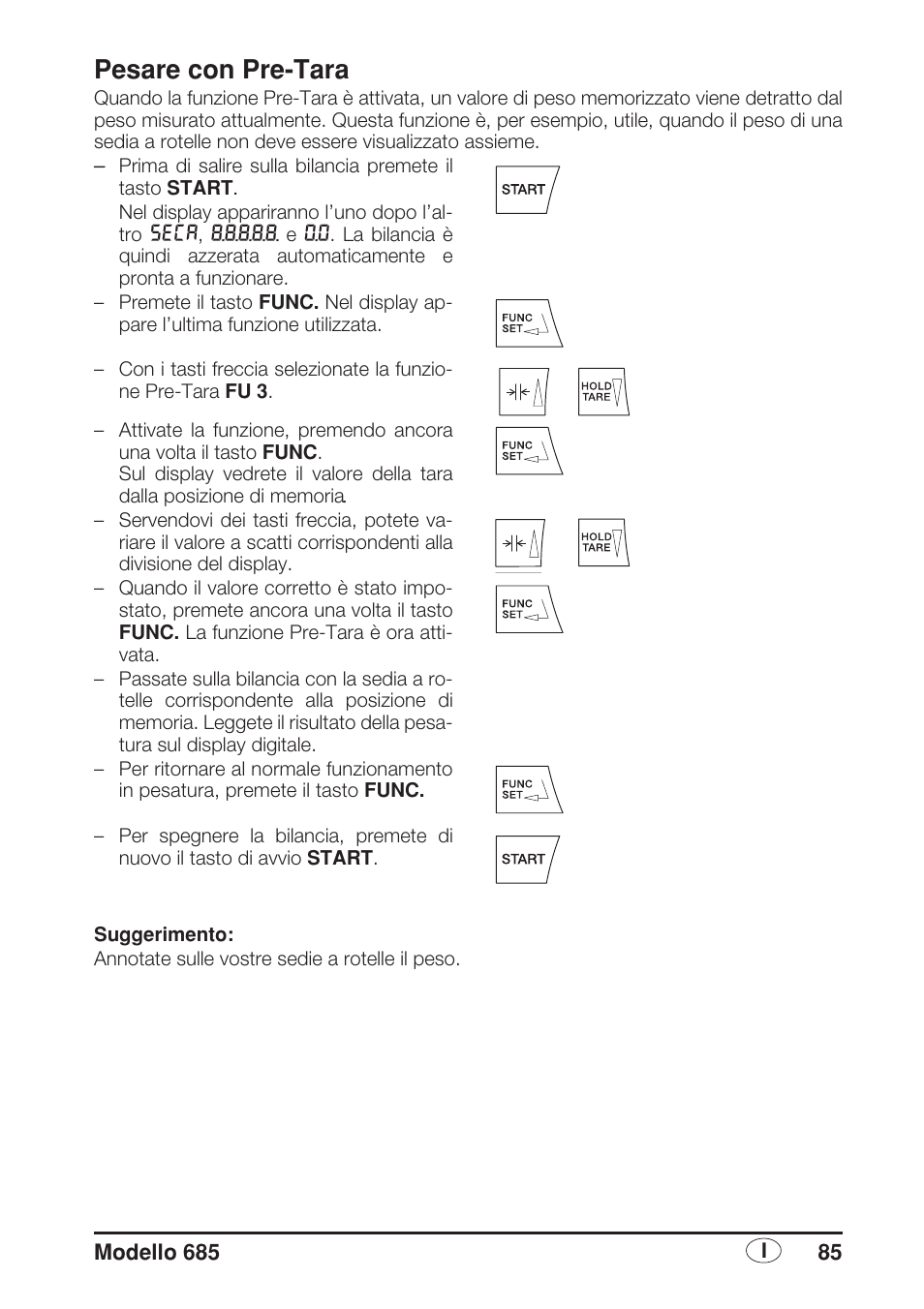 Pesare con pre-tara | Seca 685 User Manual | Page 85 / 292