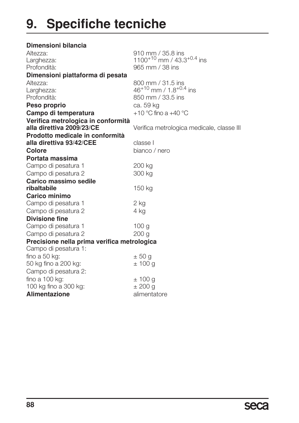 Specifiche tecniche | Seca 685 User Manual | Page 88 / 292