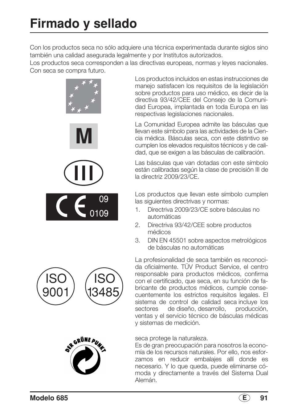Español, Firmado y sellado | Seca 685 User Manual | Page 91 / 292