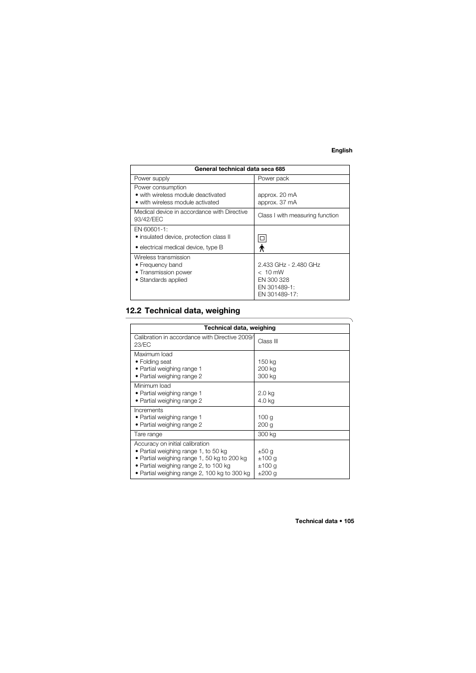 2 technical data, weighing | Seca 685 User Manual | Page 105 / 385
