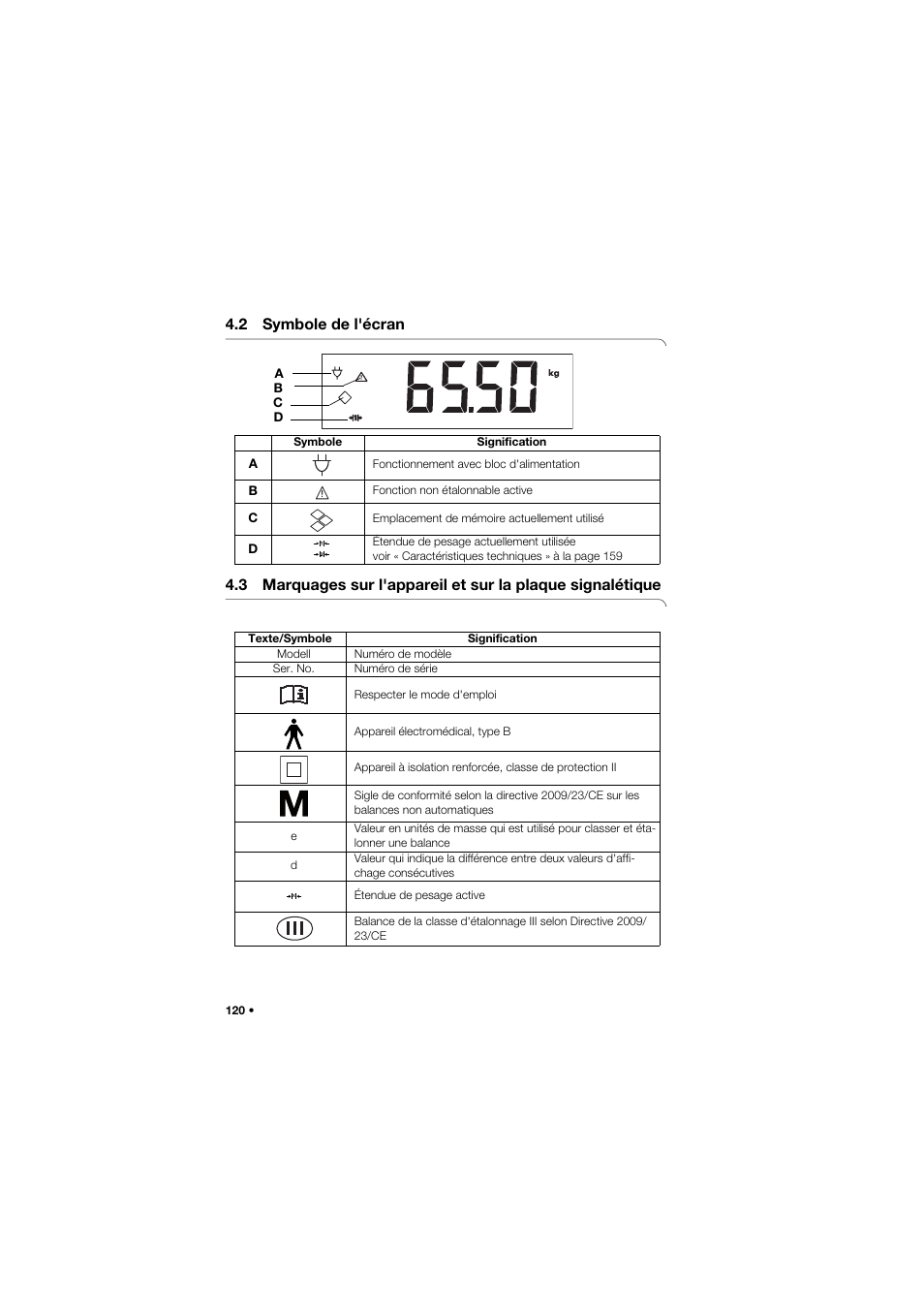 2 symbole de l'écran | Seca 685 User Manual | Page 120 / 385
