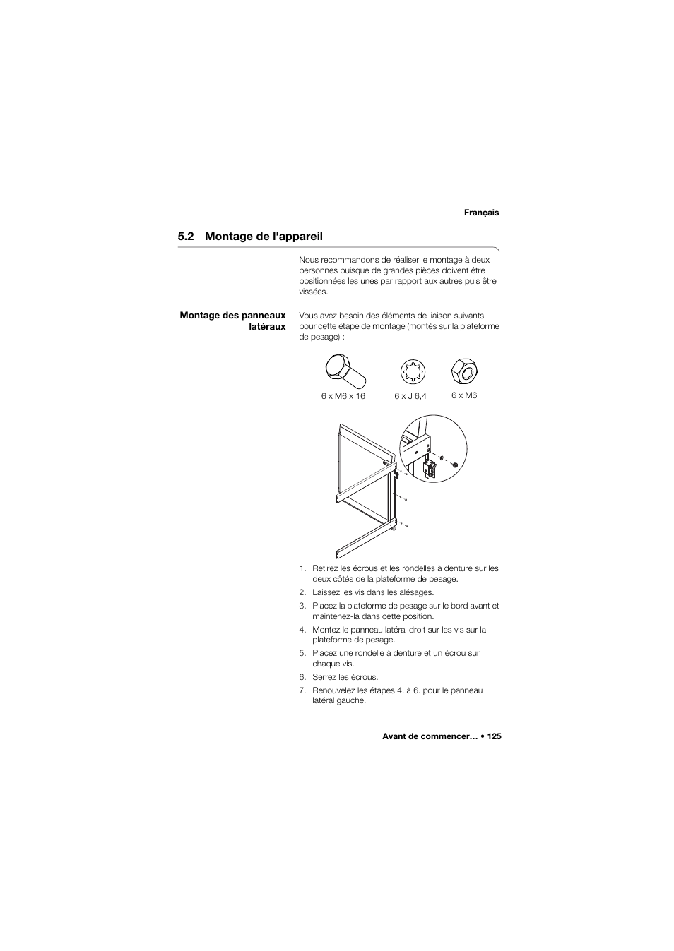 2 montage de l'appareil, Montage des panneaux latéraux | Seca 685 User Manual | Page 125 / 385