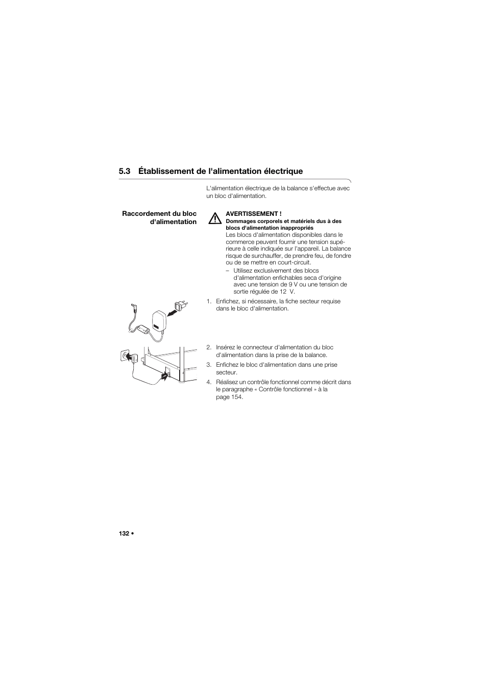 3 établissement de l'alimentation électrique, Raccordement du bloc d'alimentation | Seca 685 User Manual | Page 132 / 385