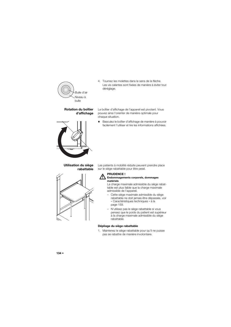 Rotation du boîtier d'affichage, Utilisation du siège rabattable | Seca 685 User Manual | Page 134 / 385