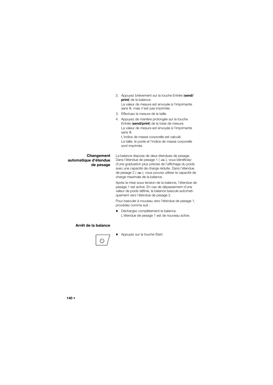 Changement automatique d'étendue de pesage, Arrêt de la balance | Seca 685 User Manual | Page 140 / 385