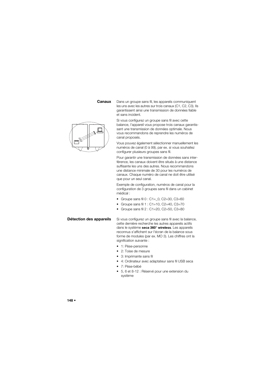 Canaux, Détection des appareils | Seca 685 User Manual | Page 148 / 385