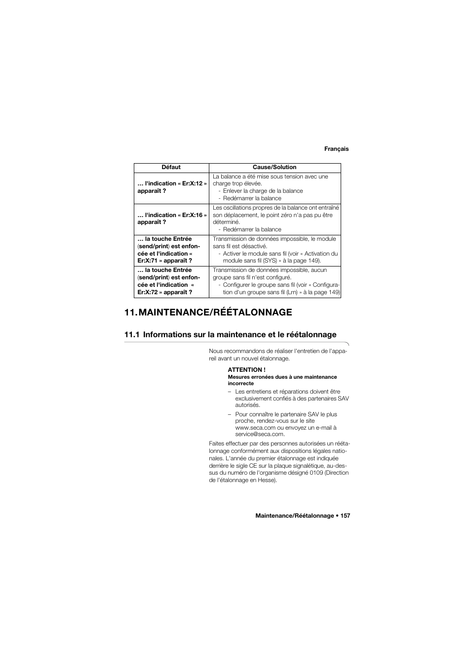 Maintenance/réétalonnage | Seca 685 User Manual | Page 157 / 385