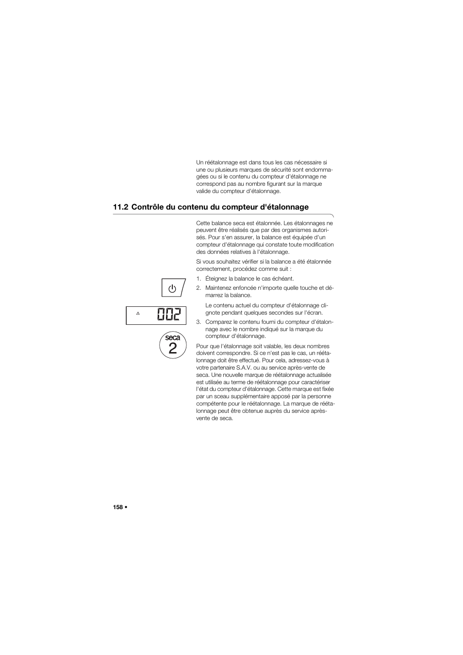 2 contrôle du contenu du compteur d'étalonnage | Seca 685 User Manual | Page 158 / 385