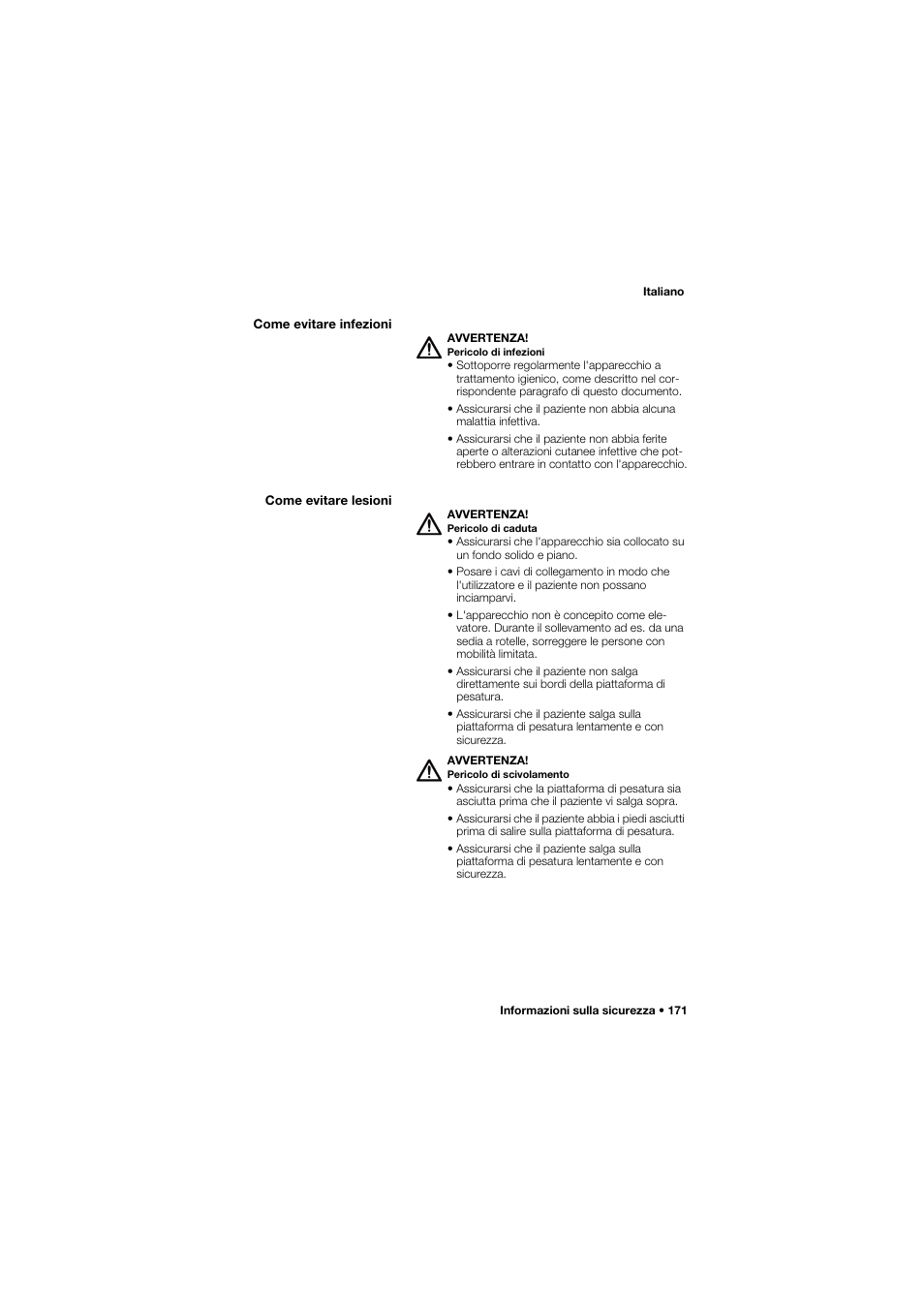 Come evitare infezioni, Come evitare lesioni | Seca 685 User Manual | Page 171 / 385