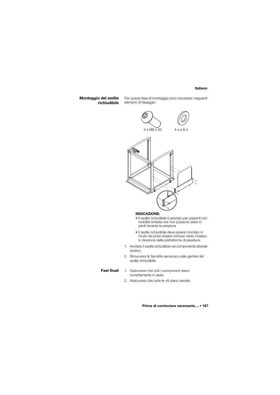 Montaggio del sedile richiudibile, Fasi finali | Seca 685 User Manual | Page 187 / 385