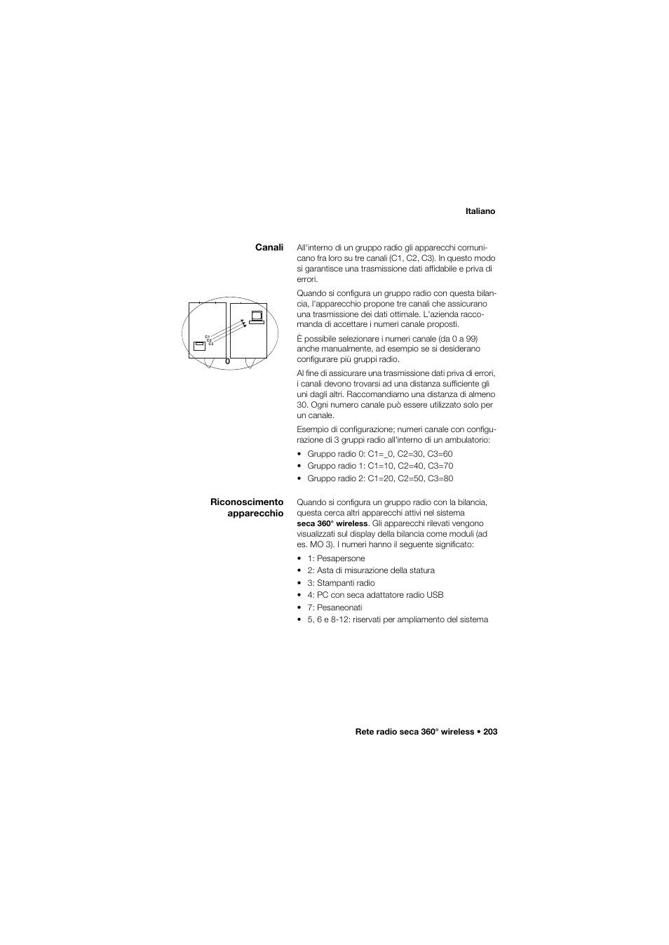 Canali, Riconoscimento apparecchio | Seca 685 User Manual | Page 203 / 385