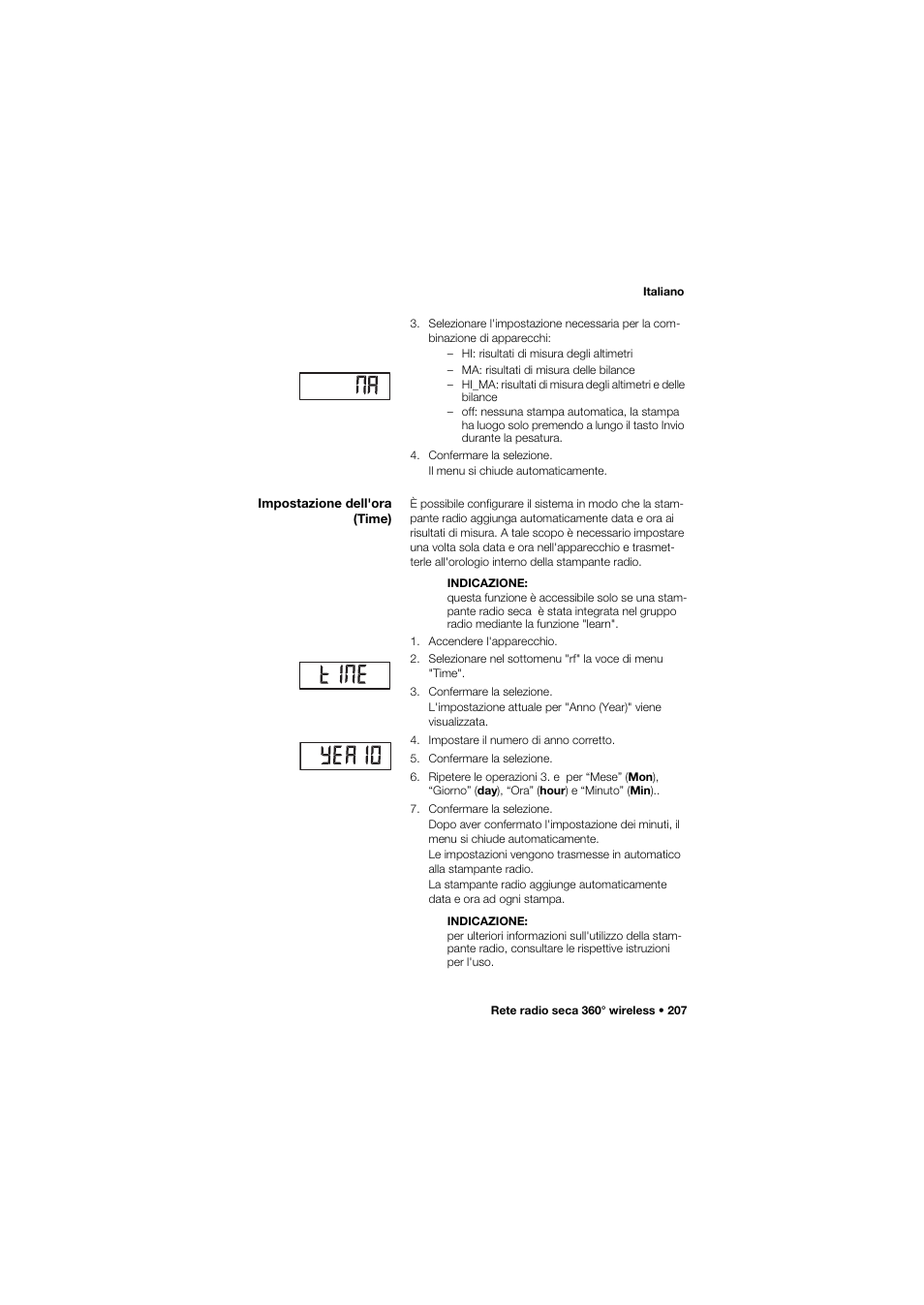 Impostazione dell'ora (time) | Seca 685 User Manual | Page 207 / 385