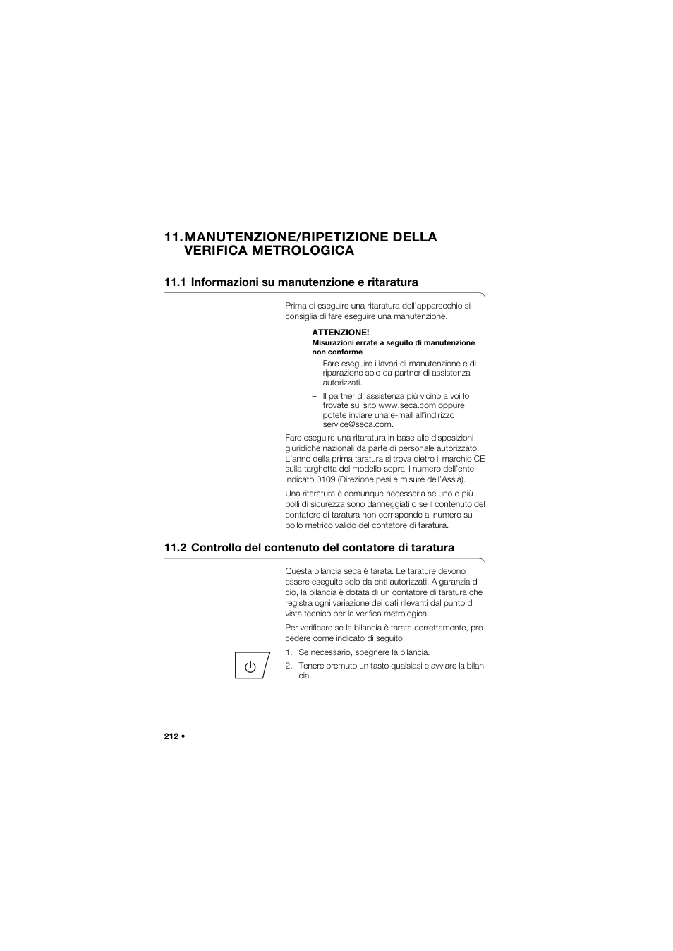 1 informazioni su manutenzione e ritaratura | Seca 685 User Manual | Page 212 / 385