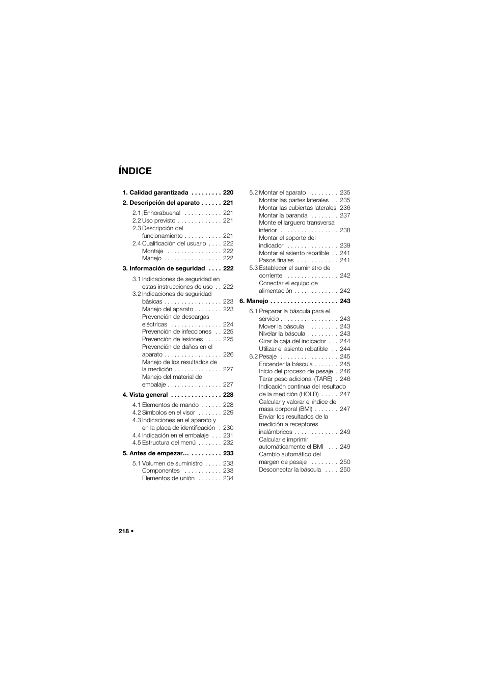 Español, Índice | Seca 685 User Manual | Page 218 / 385