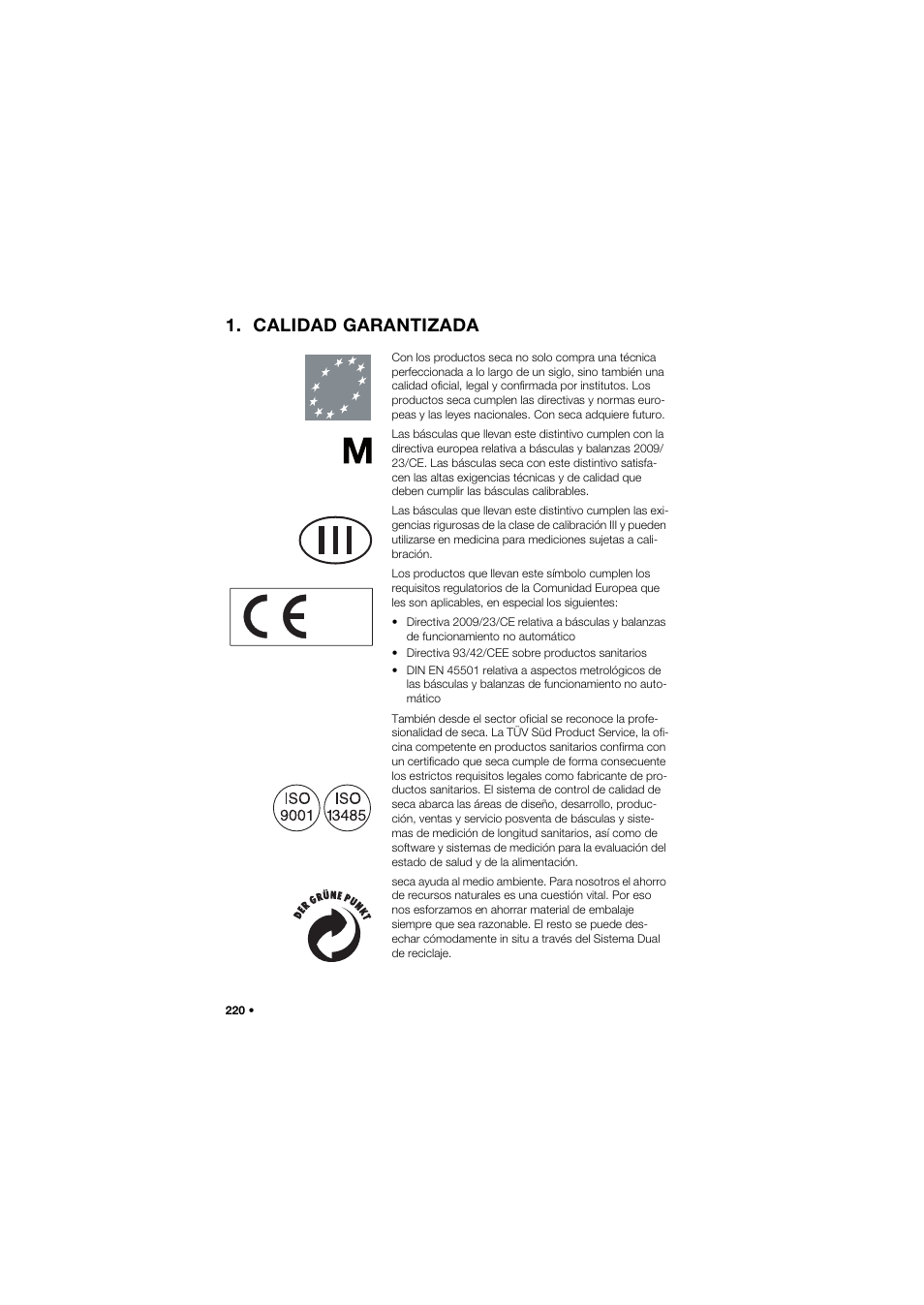 Calidad garantizada | Seca 685 User Manual | Page 220 / 385