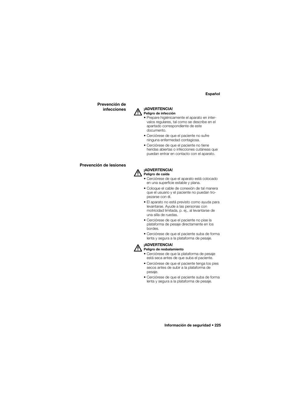 Prevención de infecciones, Prevención de lesiones | Seca 685 User Manual | Page 225 / 385