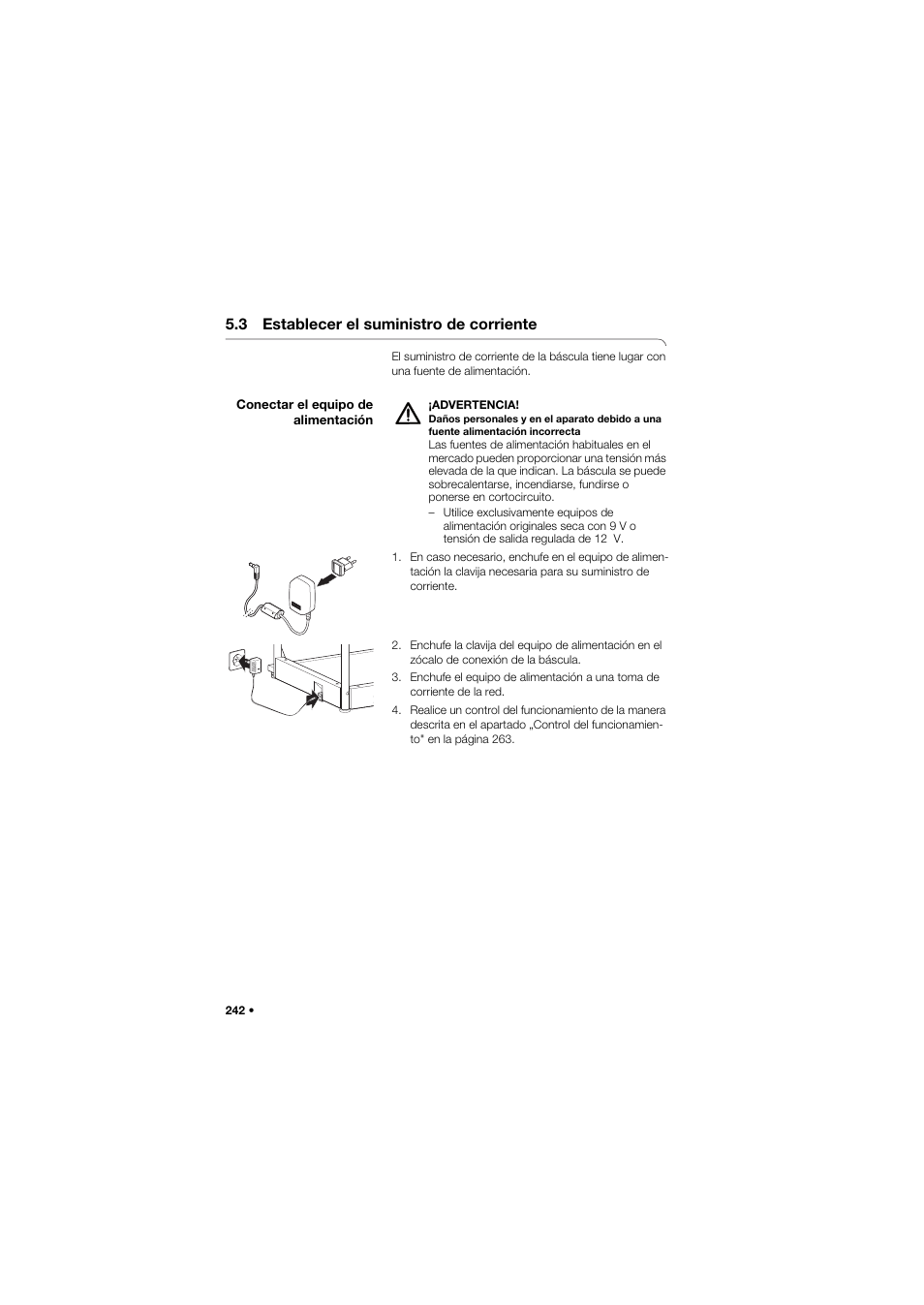 3 establecer el suministro de corriente, Conectar el equipo de alimentación | Seca 685 User Manual | Page 242 / 385