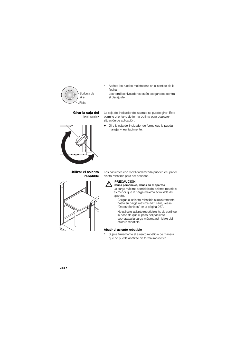 Girar la caja del indicador, Utilizar el asiento rebatible | Seca 685 User Manual | Page 244 / 385