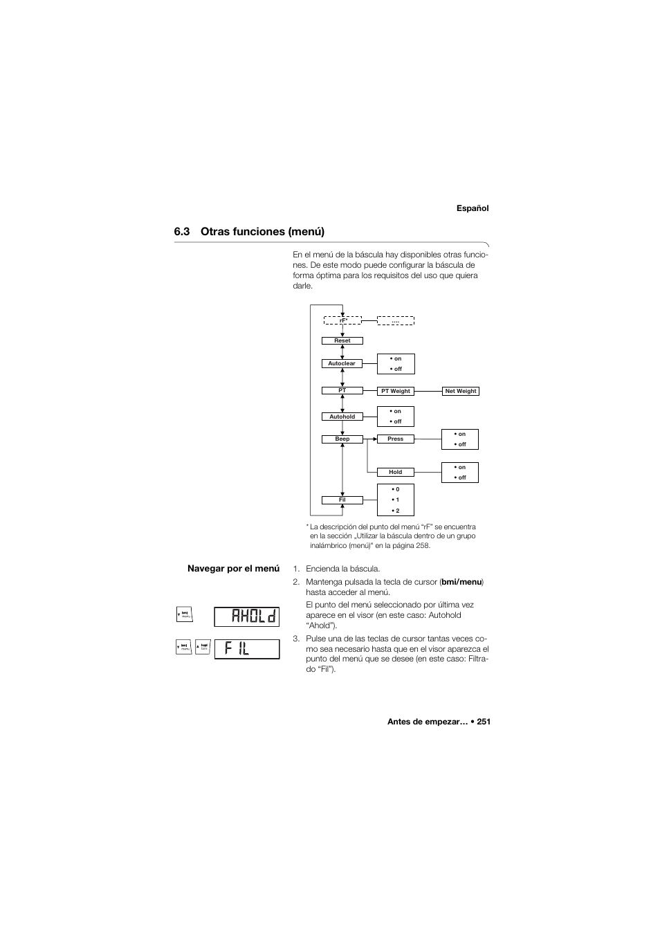 3 otras funciones (menú), Navegar por el menú | Seca 685 User Manual | Page 251 / 385