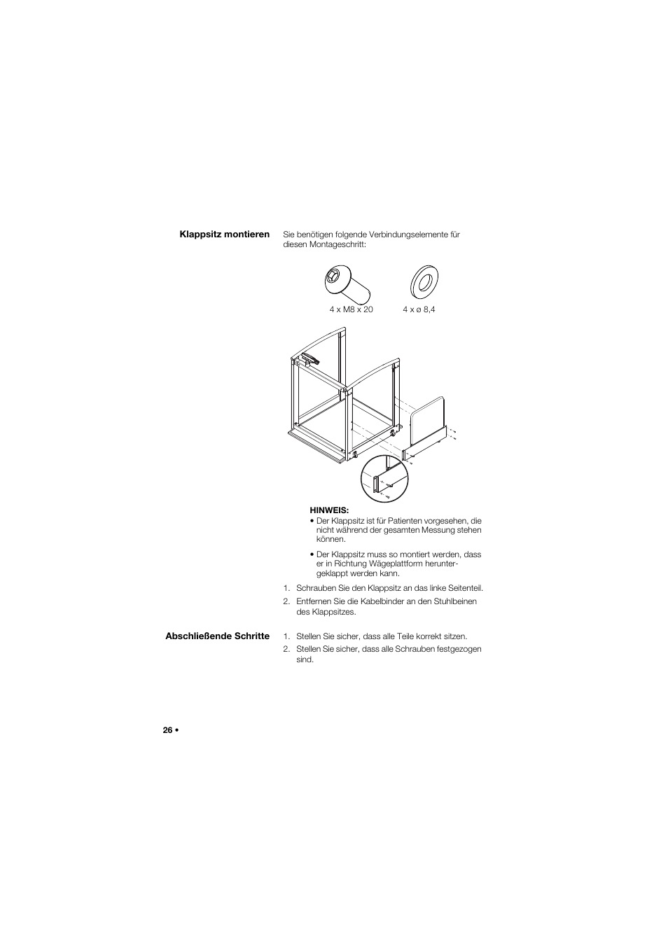 Klappsitz montieren, Abschließende schritte | Seca 685 User Manual | Page 26 / 385