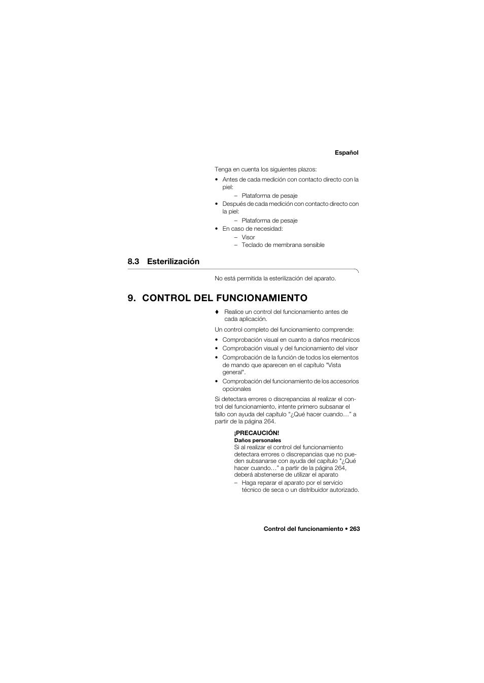 3 esterilización, Control del funcionamiento | Seca 685 User Manual | Page 263 / 385
