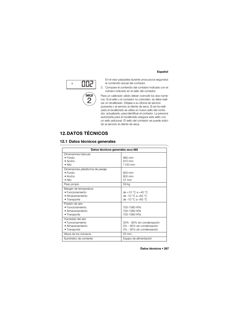 Datos técnicos, 1 datos técnicos generales | Seca 685 User Manual | Page 267 / 385