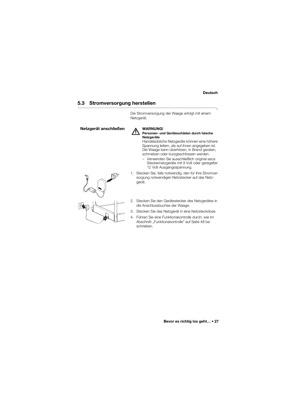 3 stromversorgung herstellen, Netzgerät anschließen | Seca 685 User Manual | Page 27 / 385