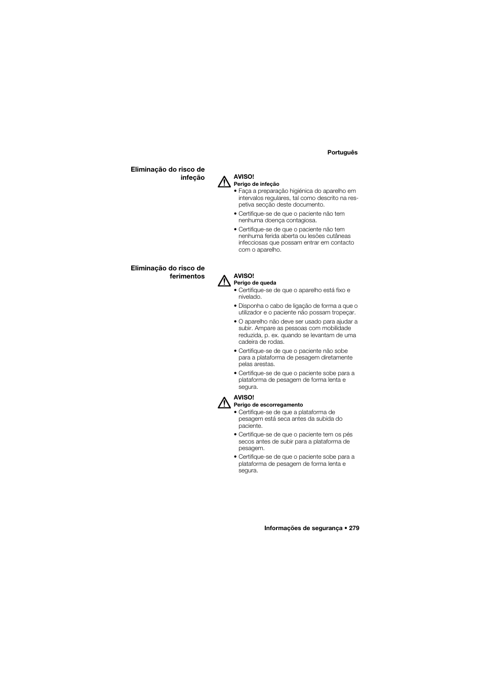 Eliminação do risco de infeção, Eliminação do risco de ferimentos | Seca 685 User Manual | Page 279 / 385