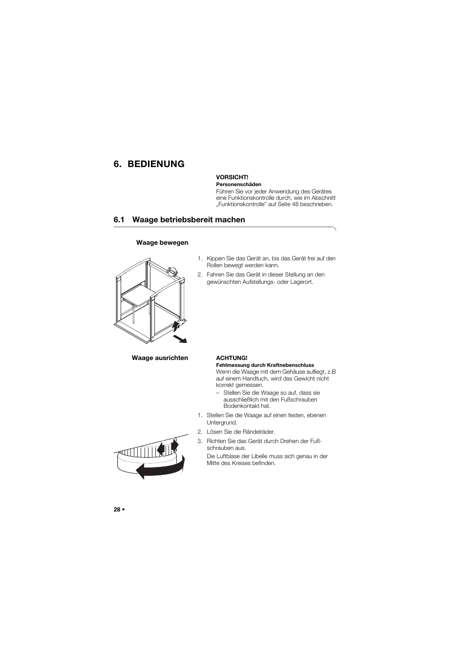 Bedienung, 1 waage betriebsbereit machen, Waage bewegen | Waage ausrichten | Seca 685 User Manual | Page 28 / 385