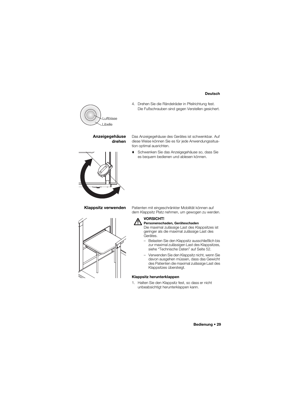 Anzeigegehäuse drehen, Klappsitz verwenden | Seca 685 User Manual | Page 29 / 385