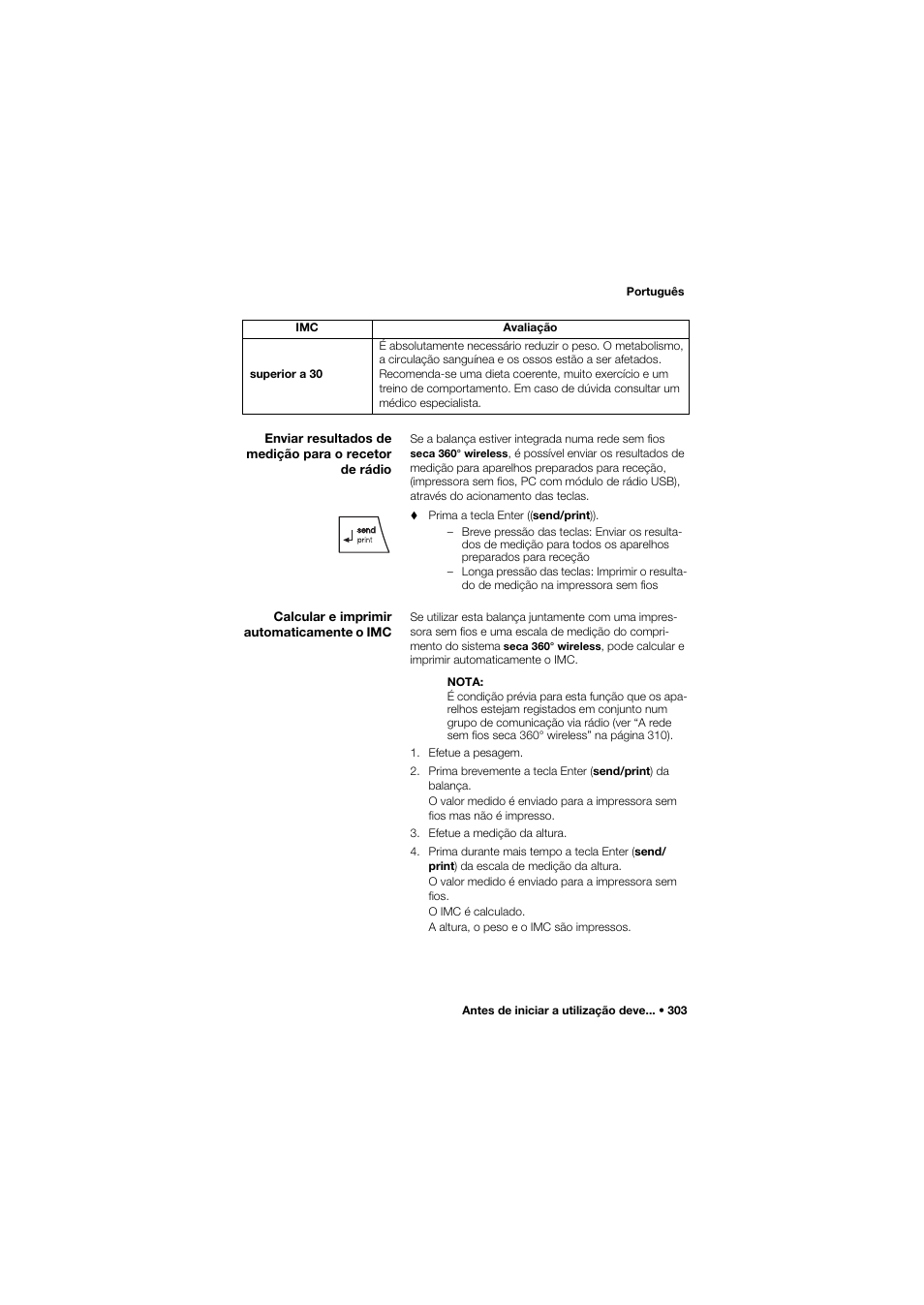 Calcular e imprimir automaticamente o imc | Seca 685 User Manual | Page 303 / 385