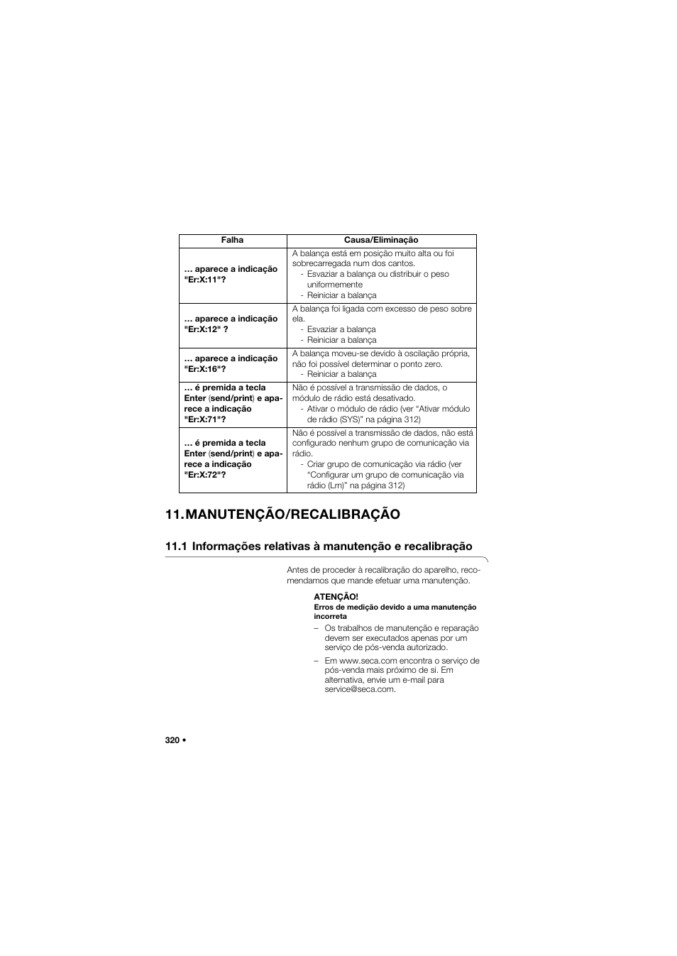 Manutenção/recalibração | Seca 685 User Manual | Page 320 / 385