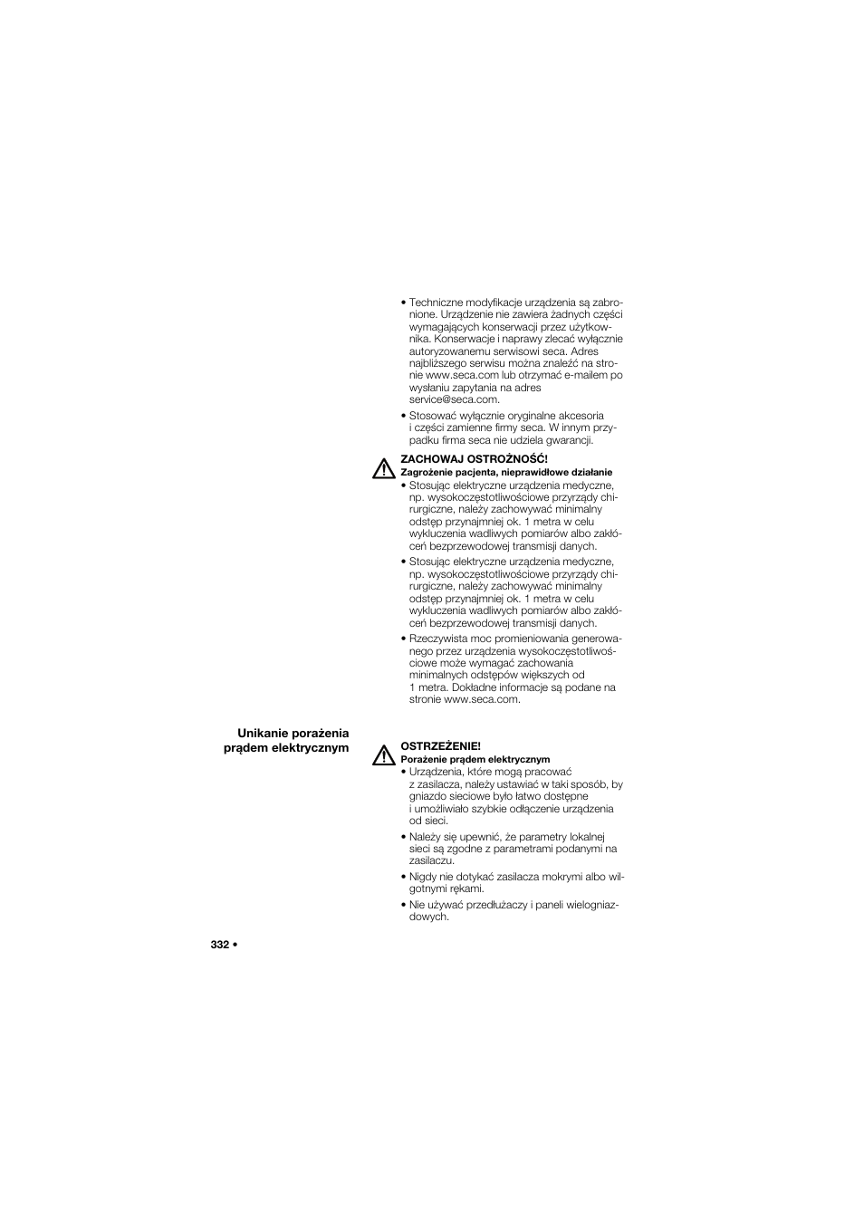 Unikanie porażenia prądem elektrycznym | Seca 685 User Manual | Page 332 / 385