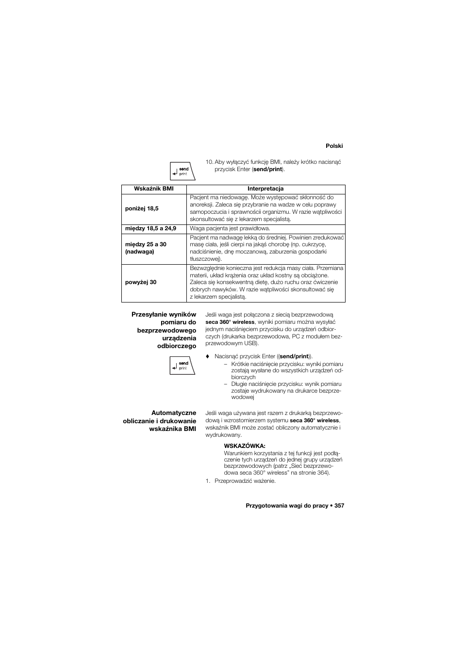 Automatyczne obliczanie i drukowanie wskaźnika bmi | Seca 685 User Manual | Page 357 / 385