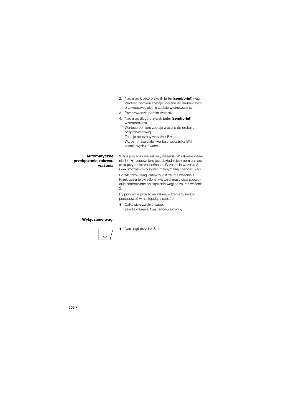Automatyczne przełączanie zakresu ważenia, Wyłączanie wagi | Seca 685 User Manual | Page 358 / 385
