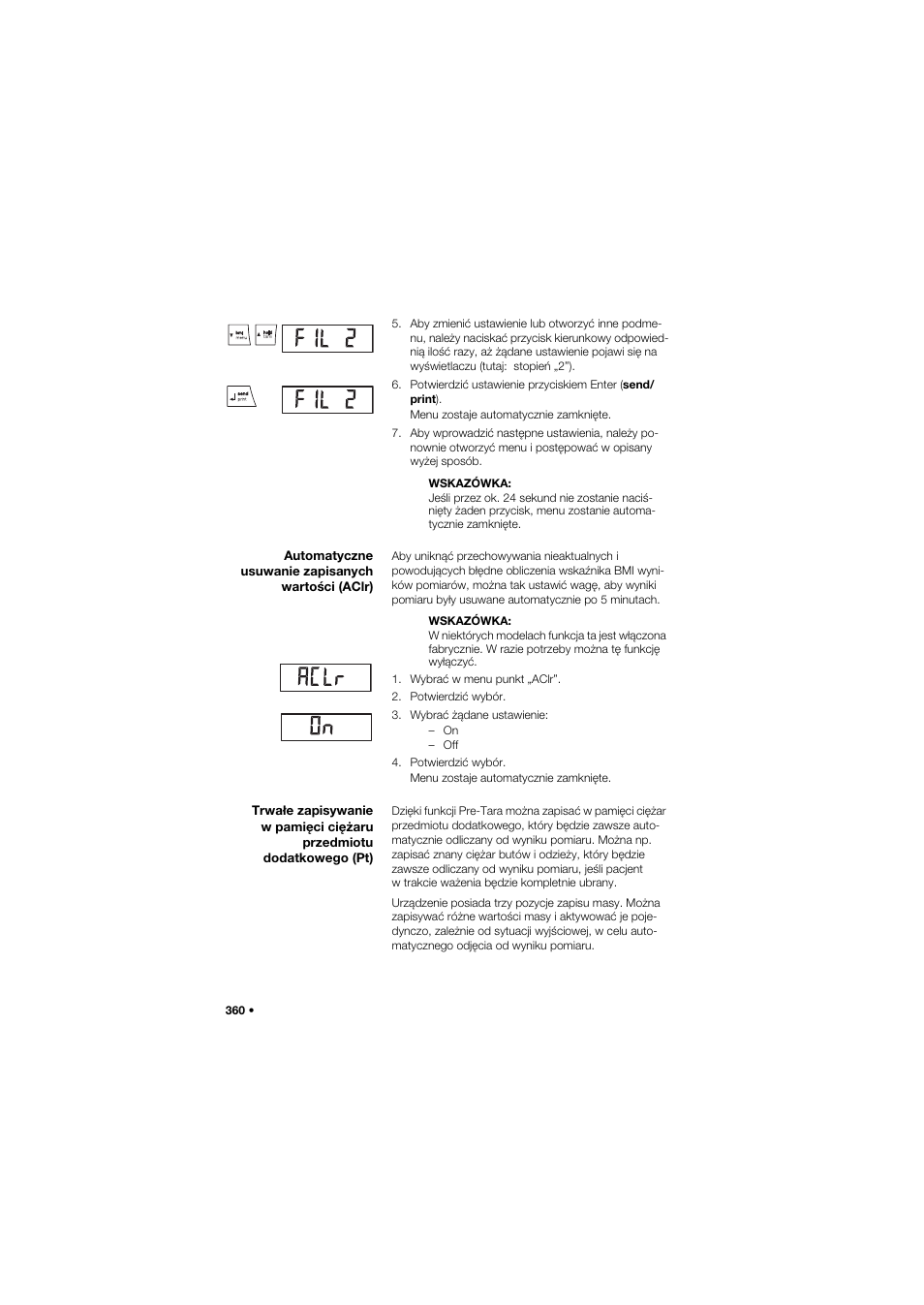 Automatyczne usuwanie zapisanych wartości (aclr) | Seca 685 User Manual | Page 360 / 385