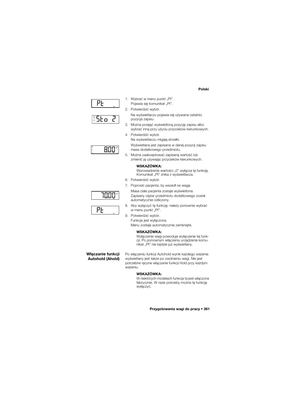 Włączanie funkcji autohold (ahold) | Seca 685 User Manual | Page 361 / 385