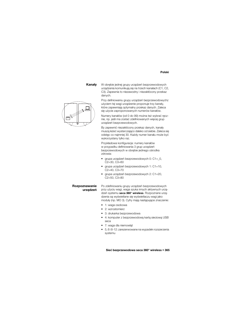 Kanały, Rozpoznawanie urządzeń | Seca 685 User Manual | Page 365 / 385