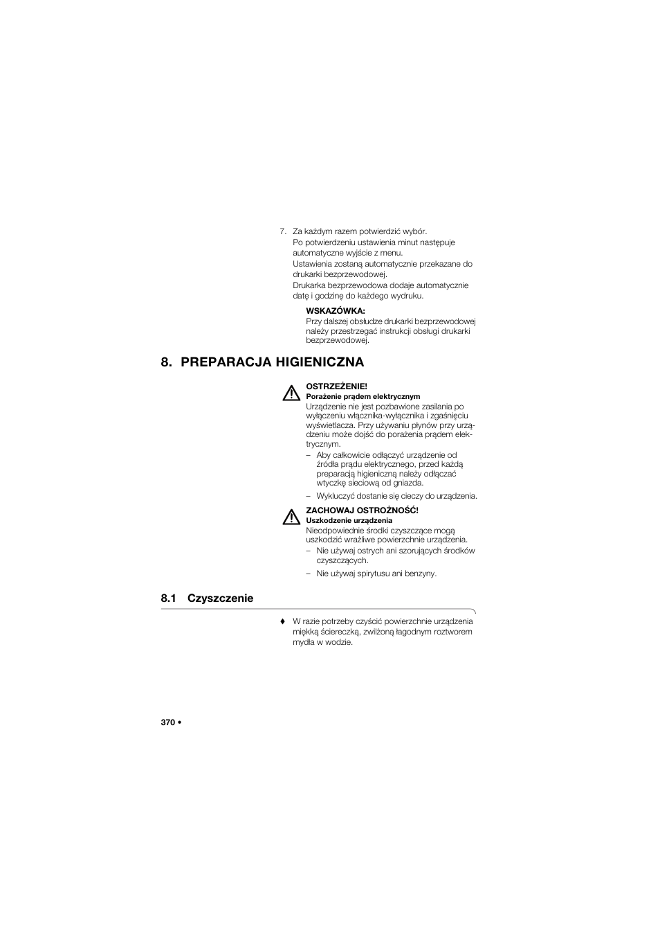 Preparacja higieniczna, 1 czyszczenie | Seca 685 User Manual | Page 370 / 385