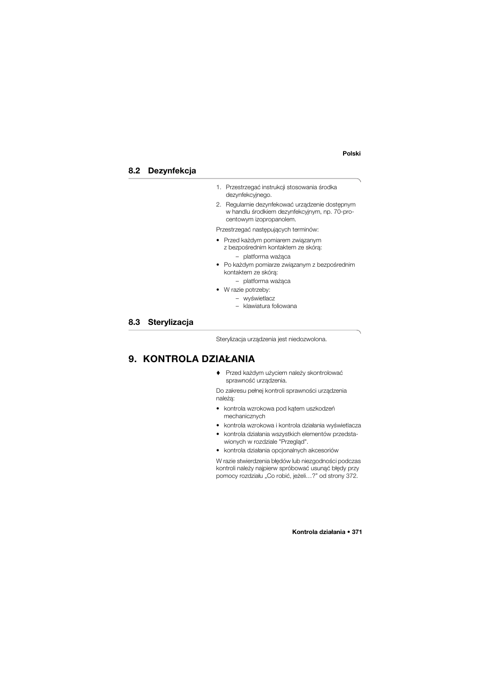 2 dezynfekcja, 3 sterylizacja, Kontrola działania | Seca 685 User Manual | Page 371 / 385