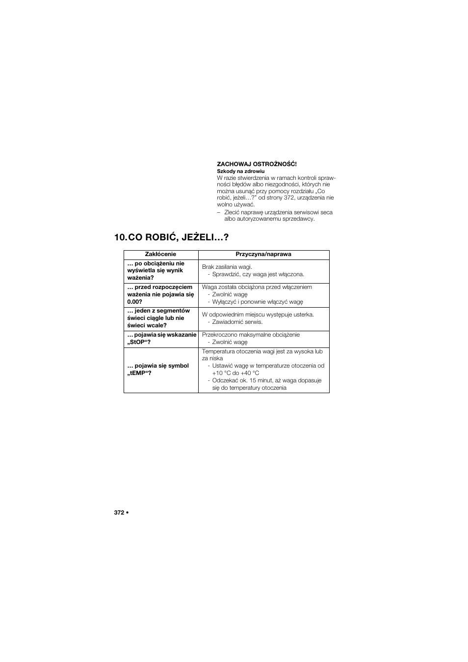 Co robić, jeżeli | Seca 685 User Manual | Page 372 / 385