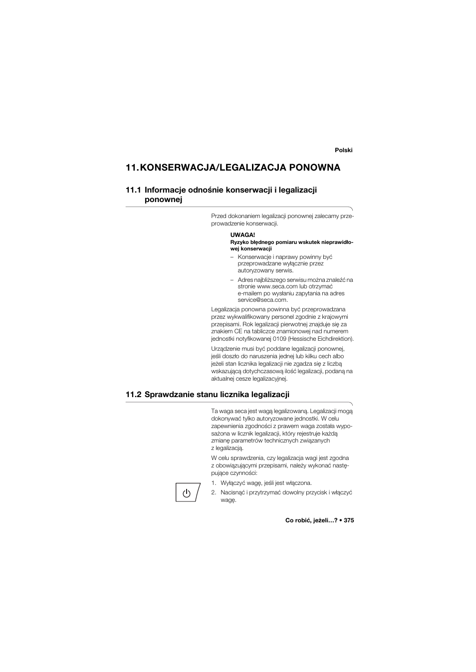 Konserwacja/legalizacja ponowna, 2 sprawdzanie stanu licznika legalizacji | Seca 685 User Manual | Page 375 / 385