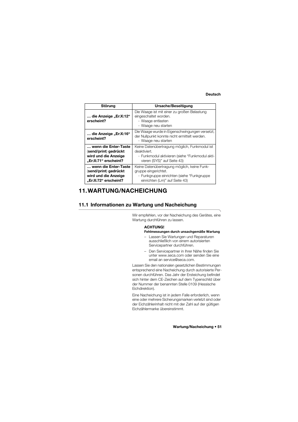 Wartung/nacheichung, 1 informationen zu wartung und nacheichung | Seca 685 User Manual | Page 51 / 385