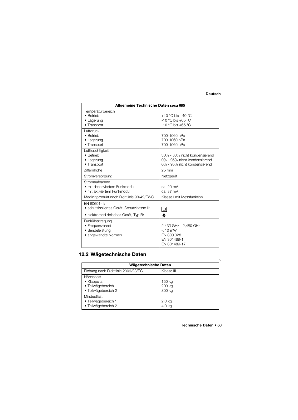 2 wägetechnische daten | Seca 685 User Manual | Page 53 / 385