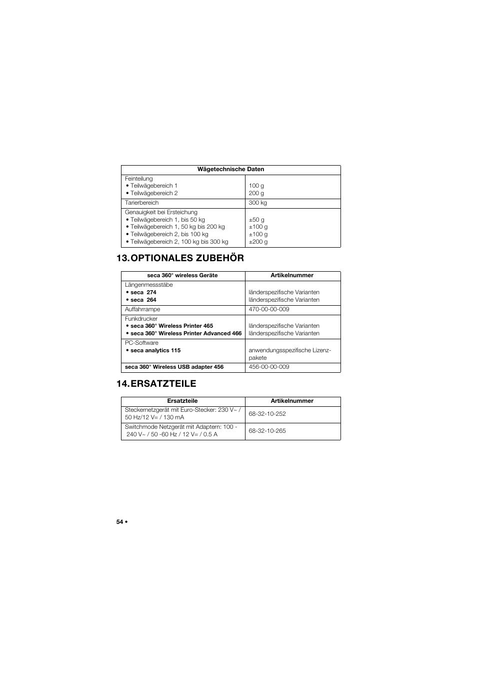 Optionales zubehör, Ersatzteile, Optionales zubehör 14.ersatzteile | Seca 685 User Manual | Page 54 / 385