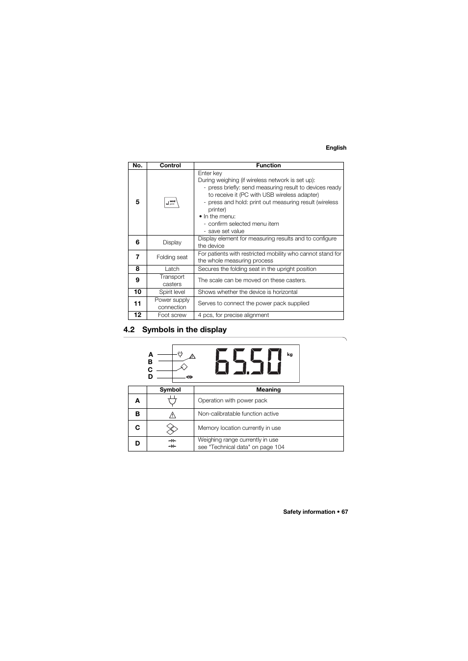 2 symbols in the display | Seca 685 User Manual | Page 67 / 385