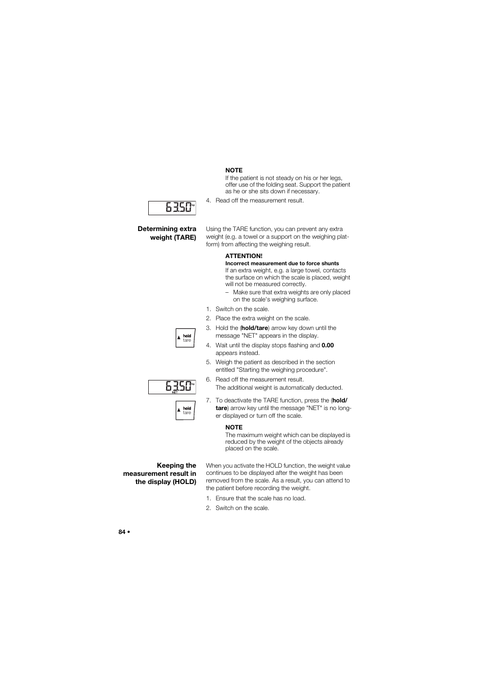Determining extra weight (tare) | Seca 685 User Manual | Page 84 / 385