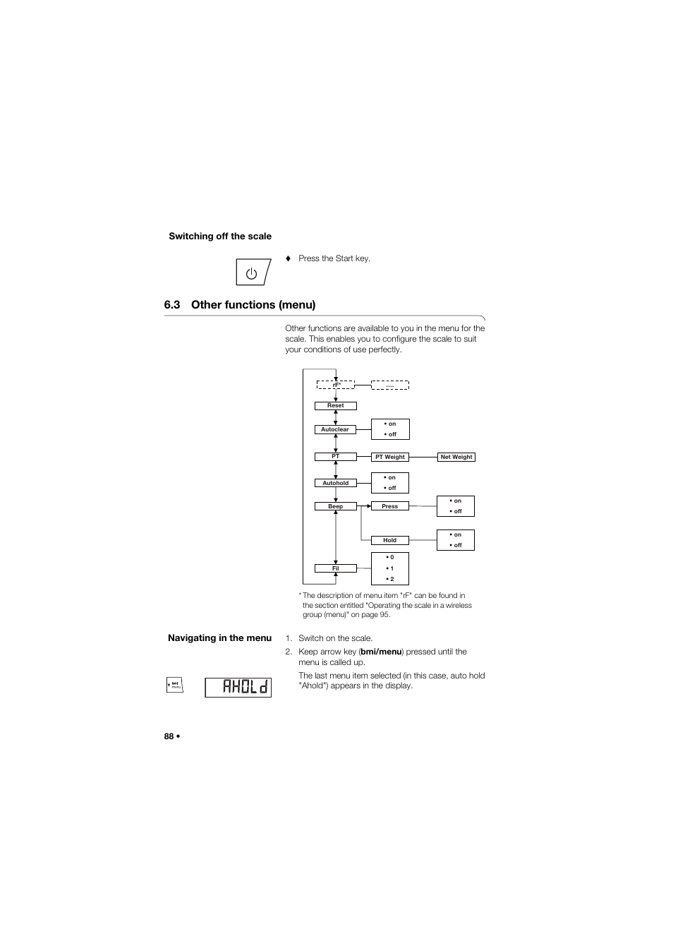 Switching off the scale, 3 other functions (menu), Navigating in the menu | Seca 685 User Manual | Page 88 / 385