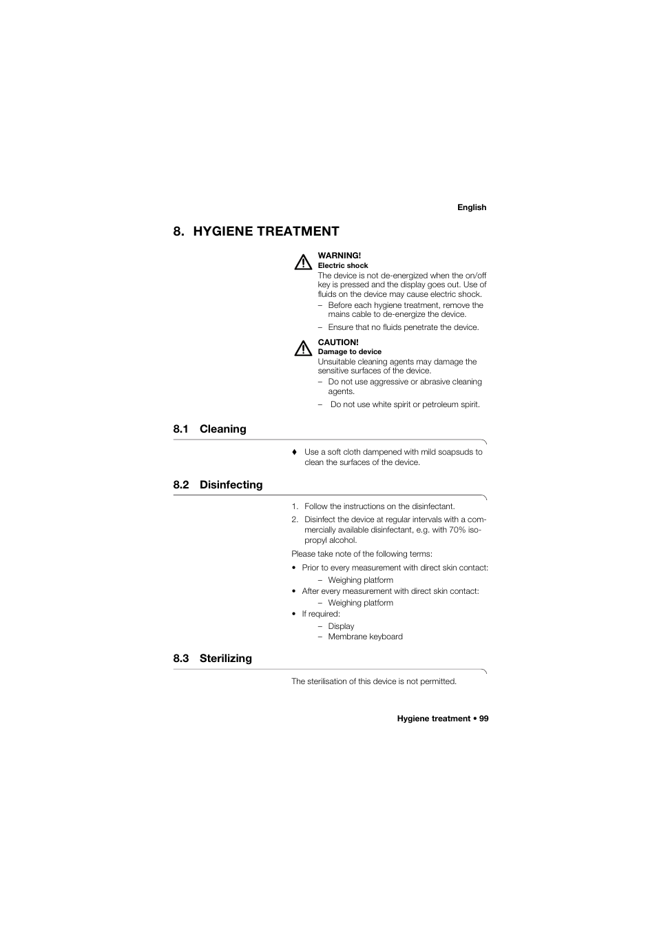 Hygiene treatment, 1 cleaning, 2 disinfecting | 3 sterilizing | Seca 685 User Manual | Page 99 / 385