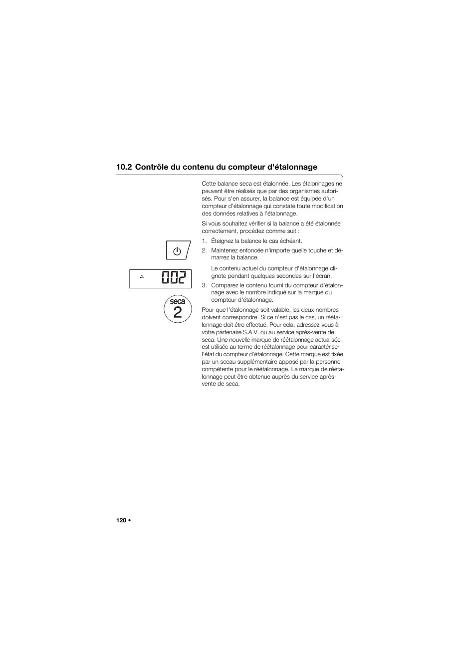 2 contrôle du contenu du compteur d'étalonnage | Seca 675 User Manual | Page 120 / 292